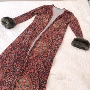 Judith March, long duster with faux fur cuffs